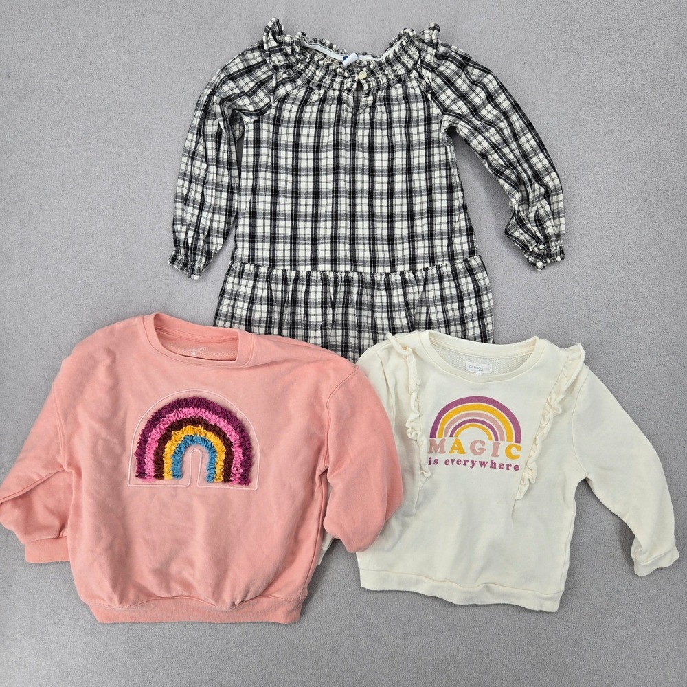 Old Navy Grayson Mini 365 Kids Girls 4T Bundle Dress Sweatshirts Plaid Rainbow